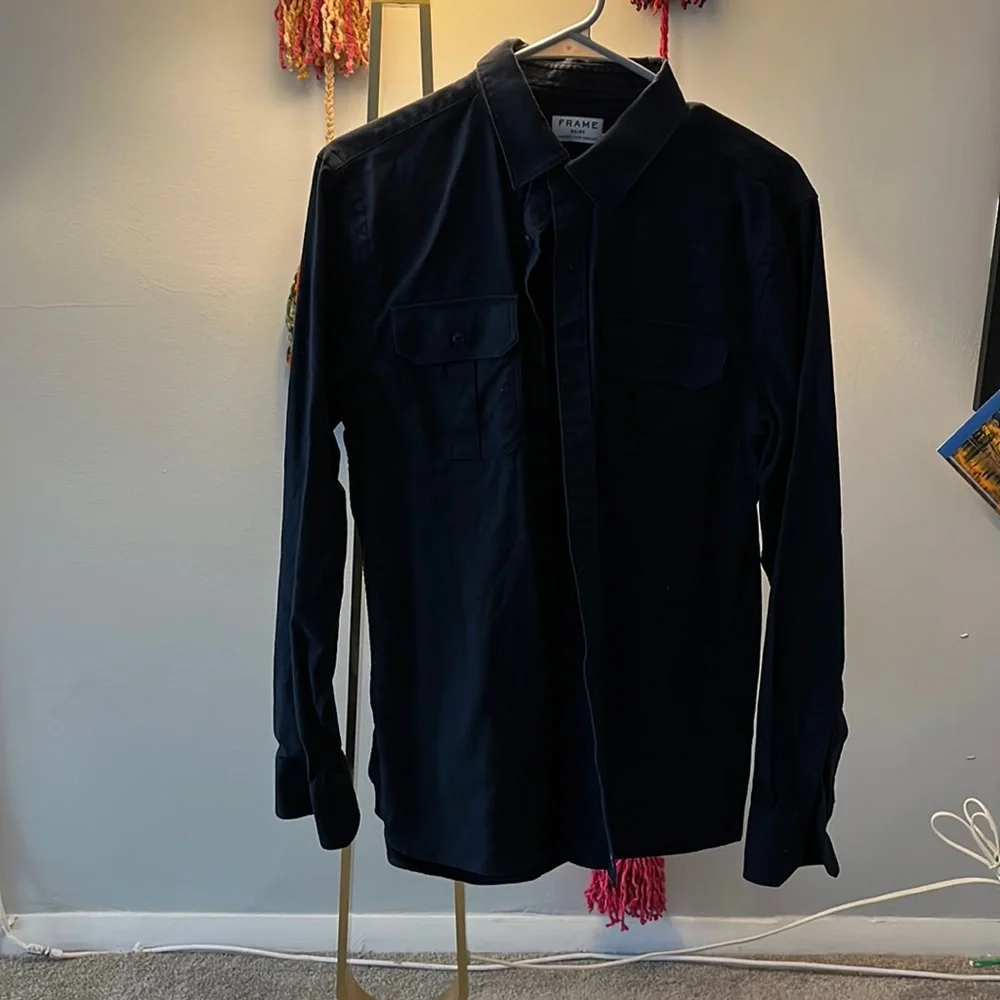 Solid navy button down shirt - Picture 1 of 4